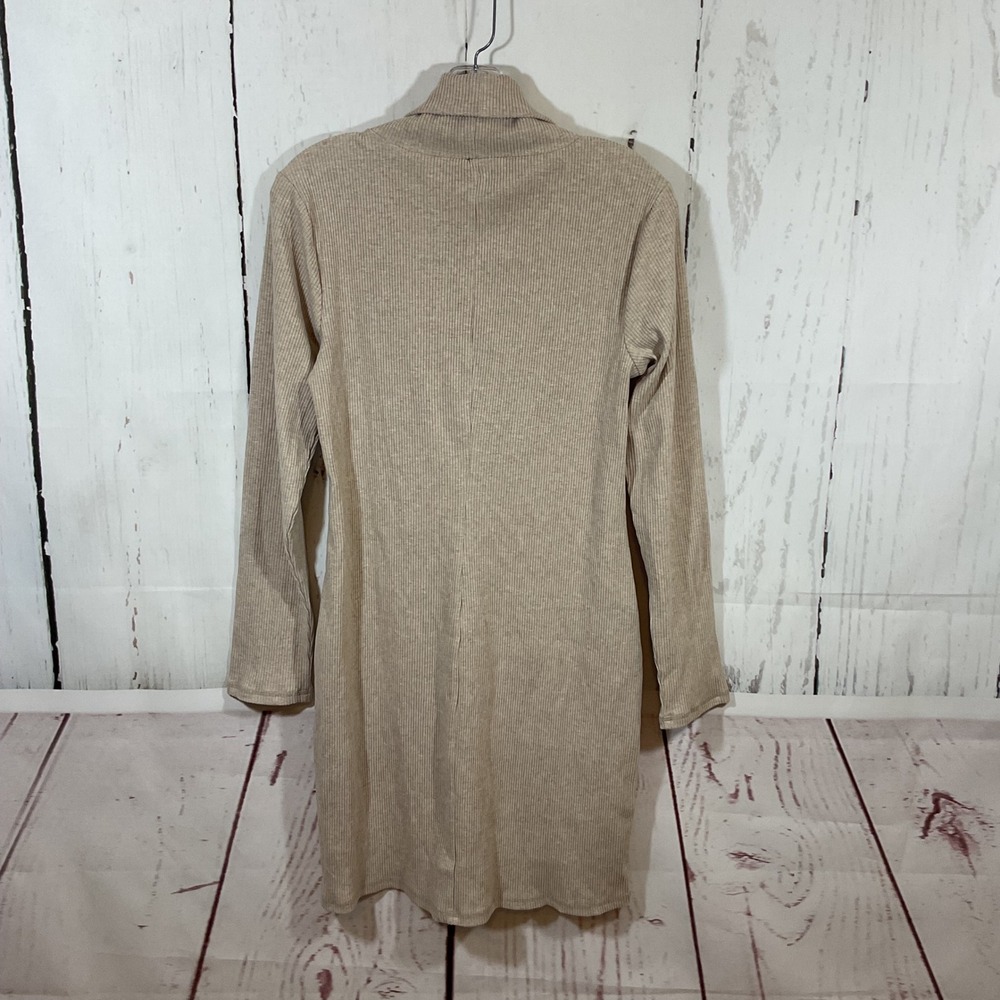 Old Navy Ribbed Turtleneck Mini Dress Women L Beige Long Sleeve Bodycon Neutral - Picture 8 of 11